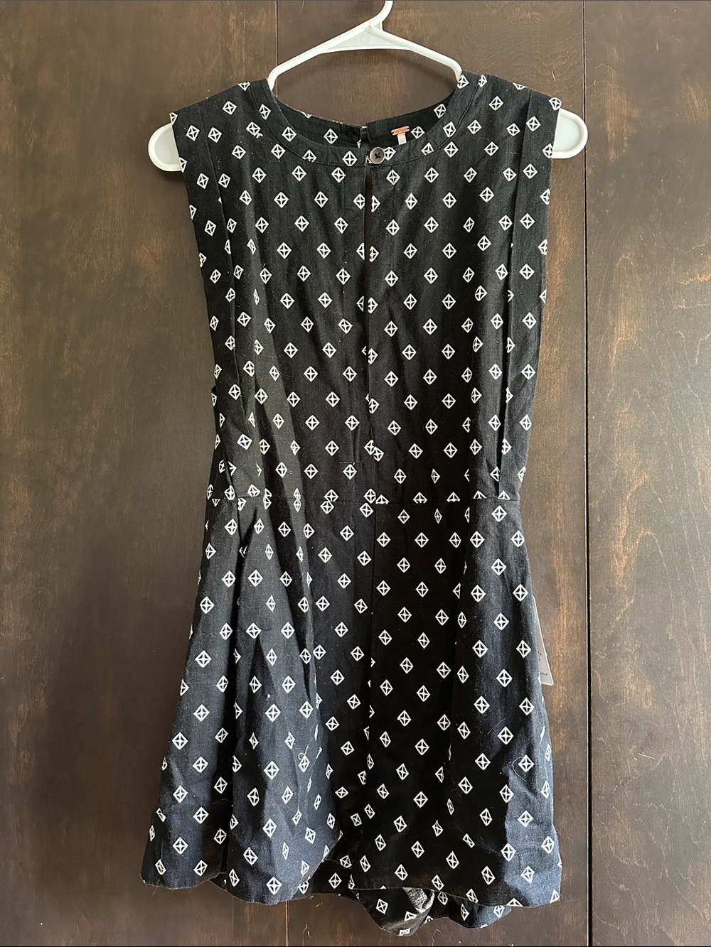 Free People Black Mini Romper Dress with White Diamond Print